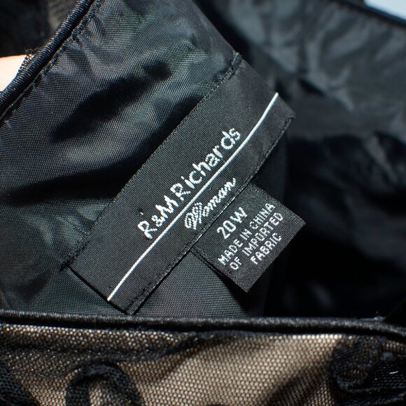 Plus Size 20W R&M Richards Black Mesh Over Nude Cocktail Party Full Skirt Dress - Picture 7 of 16